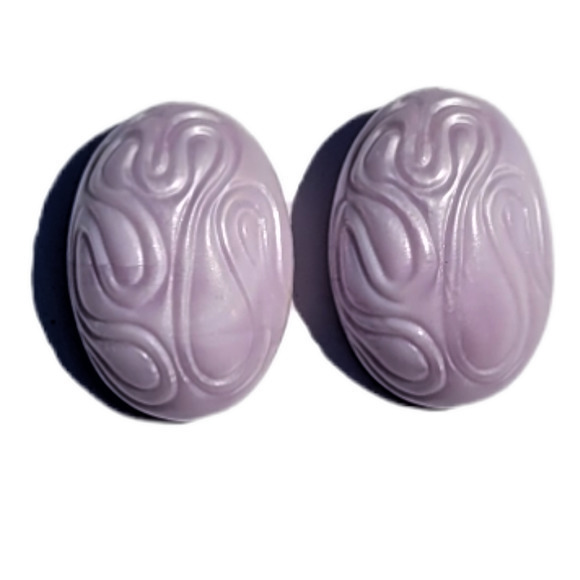 Vintage 60s Purple Periwinkle Swirl Pattern Oval Plastic Clip On Earrings‎ - Picture 1 of 6